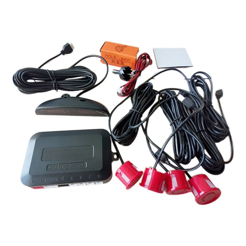 Smart Parktronic For Cars LED Display Detector System Backlight Reverse Parking Radars Monitor With 4 Sensors: Red