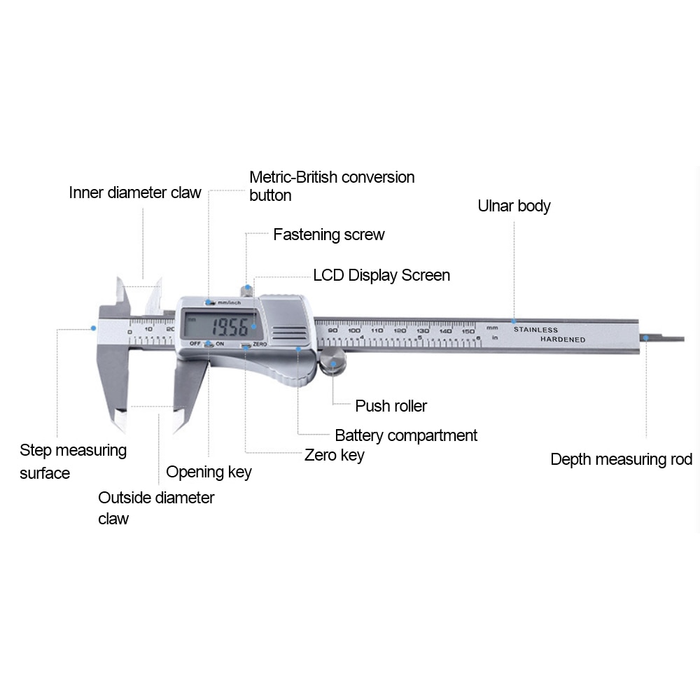 150mm 6 inch LCD Digital Electronic Stainless Steel Vernier Caliper Gauge Micrometer Measuring Tool