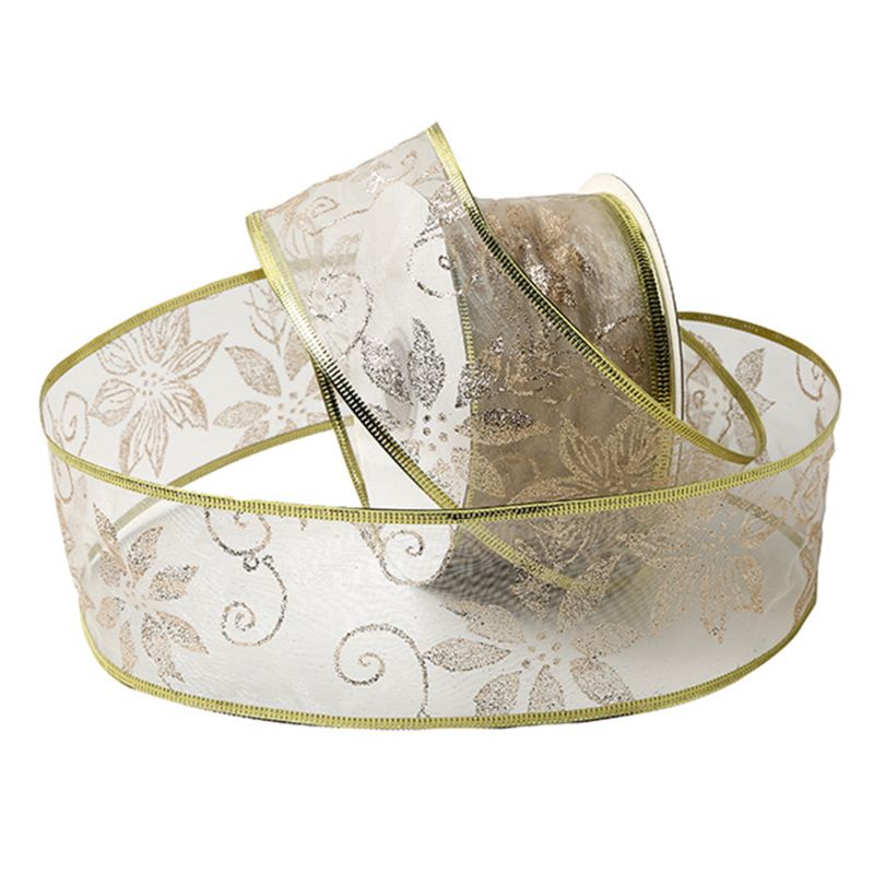 Rollo de 50 yardas de cinta de Navidad transparente con purpurina y flores para decoración del banquete de boda: Rose Gold