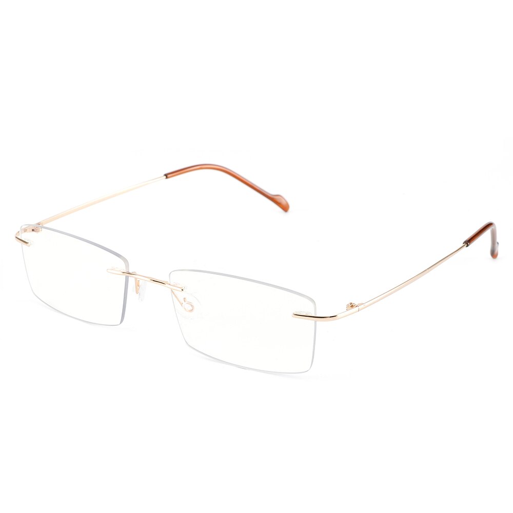 Cyxus Anti Blue Light Glasses Rectangle Titanium Flexible Rimless Computer Eyeglasses for Mens Women Clear Lens 8602: gold
