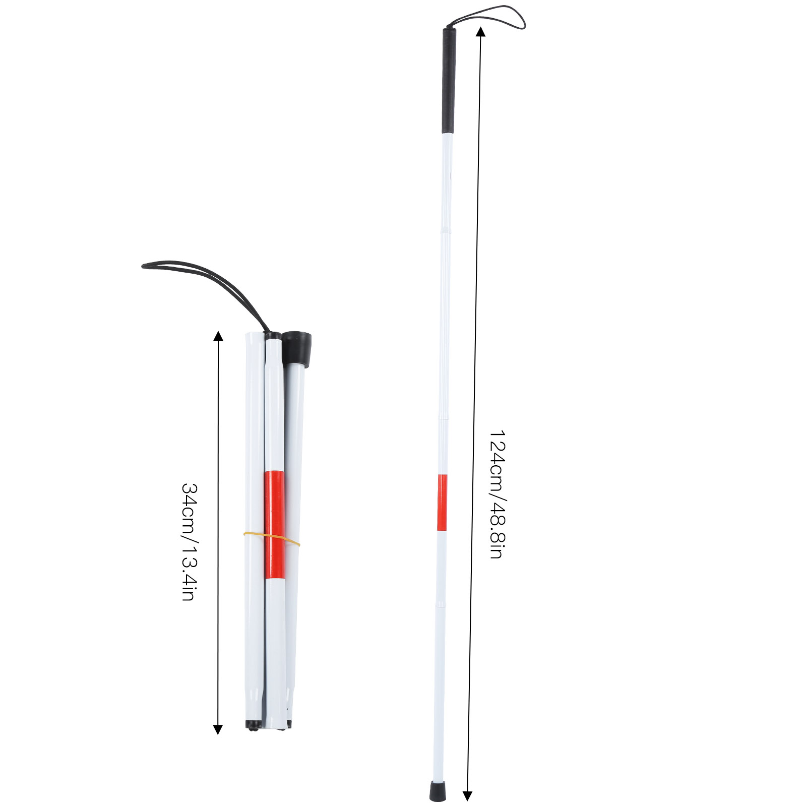 Blind Cane Stick for Visual Impaired Foldable Cane Collapsible Reflective White and Red Walking Stick for Blind Visual Impaired