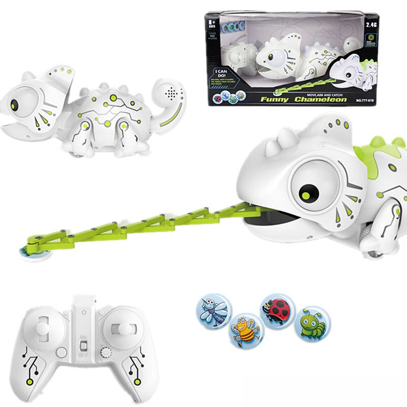 EBOYU 777-618 RC Robotic Chameleon Toy with Multi Colored LED Lights and Bug Catching Action RC Robot Hungry Chameleon Pet Toy