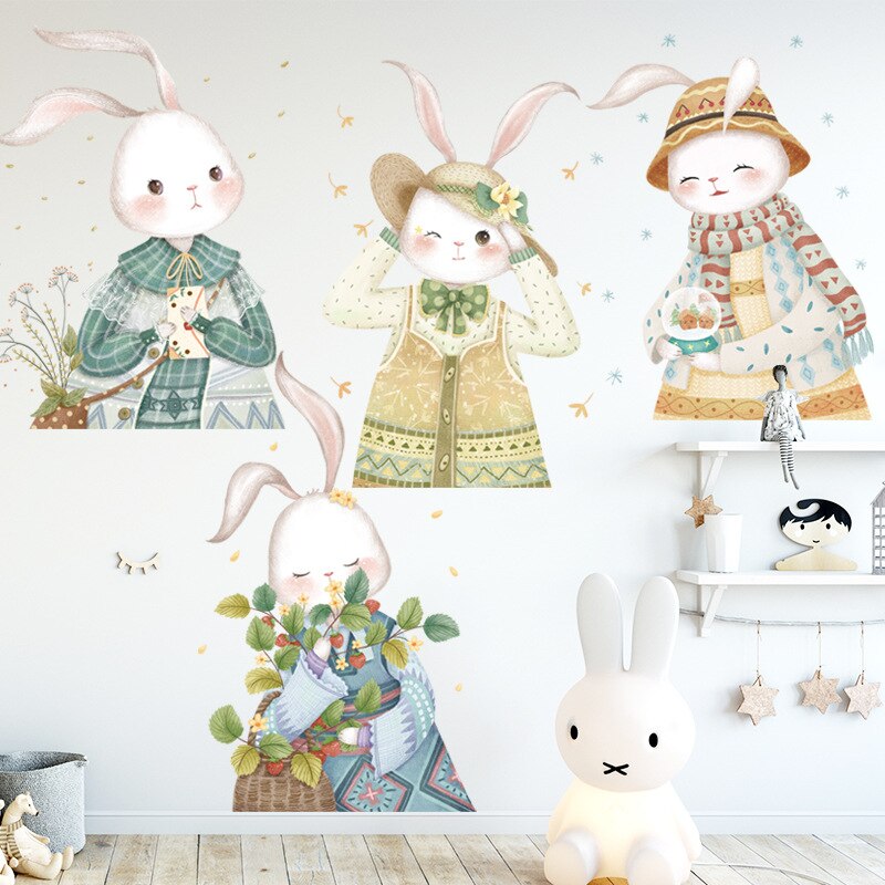Kitchen Cute Cartoon Animal Rabbit Wall Stickers Simple Bedroom Bedside Self-Adhesive Wall Stickers Home Decor LC572
