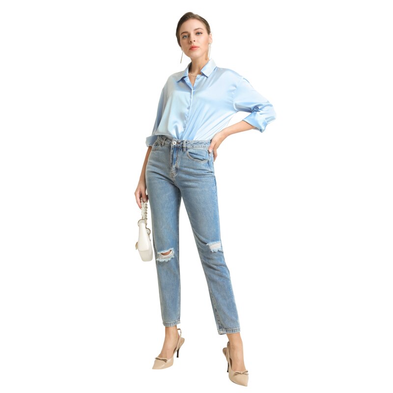 2025 - Jean Baggy Pour Garçon - Coupe Droite Avec Poches - Taille élastique - Jean Déchiré Avec Trous - Pantalon Enfant Garçon, Bleu, 4-5 Ans