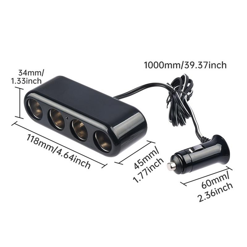 Car Multi Socket USB Adapter Plug Phone Power Adapter 4 Way Adapter Socket 12V Triple Adaptor Car 39-inch Power Cord For Long