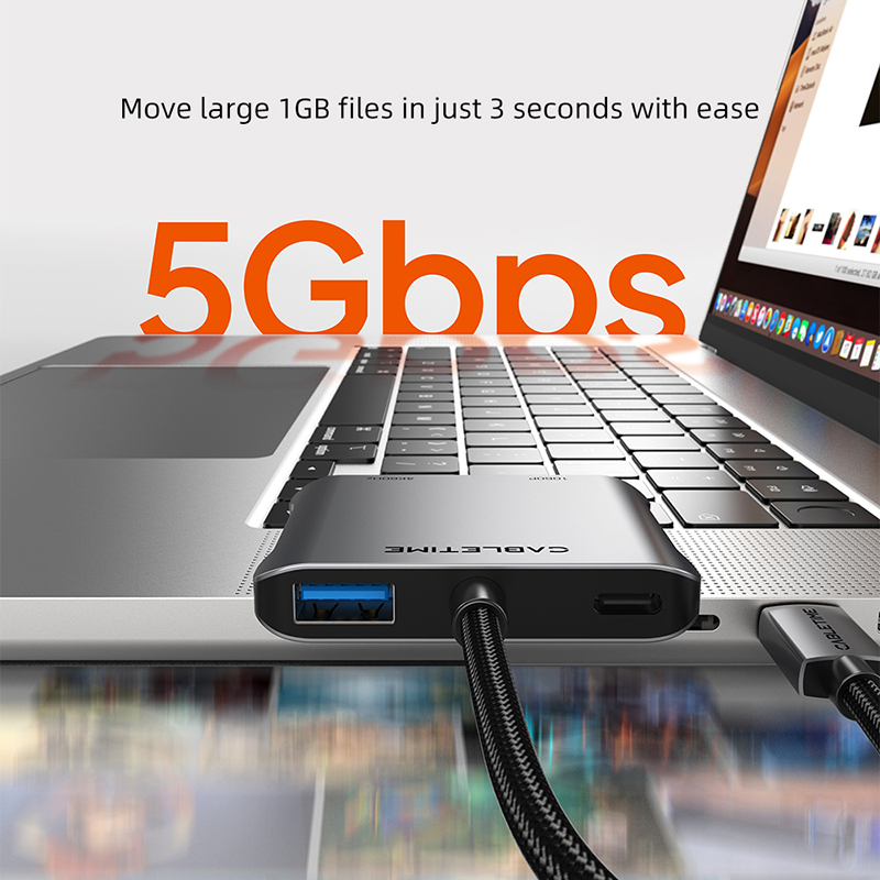 CABLETIME Centrum USB-C 4 w 1 MST z obsługą 4K60Hz, 5Gbps, PD100W, kompatybilny z MacOS, obsługa dwóch ekranów, dokujący adapter robić komputera prochowiec.