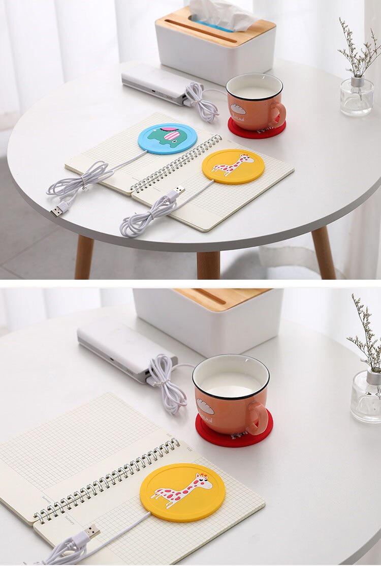 Estera para taza de calor con dibujos USB, calentador de bebidas, posavasos, calentador de café, té, mantener el calor