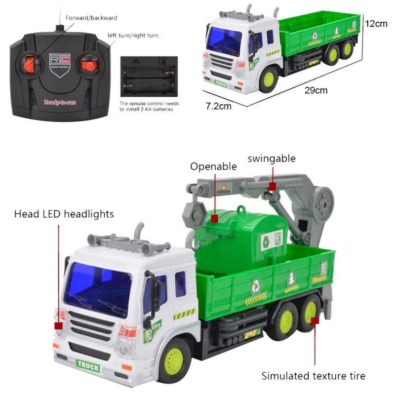 freundlicher Fernbedienung Müllwagen mit Lichter, 4WD Recycling Müll Lkw, spielzeug für freundlicher 2-6 Jahre alt, für Jungen