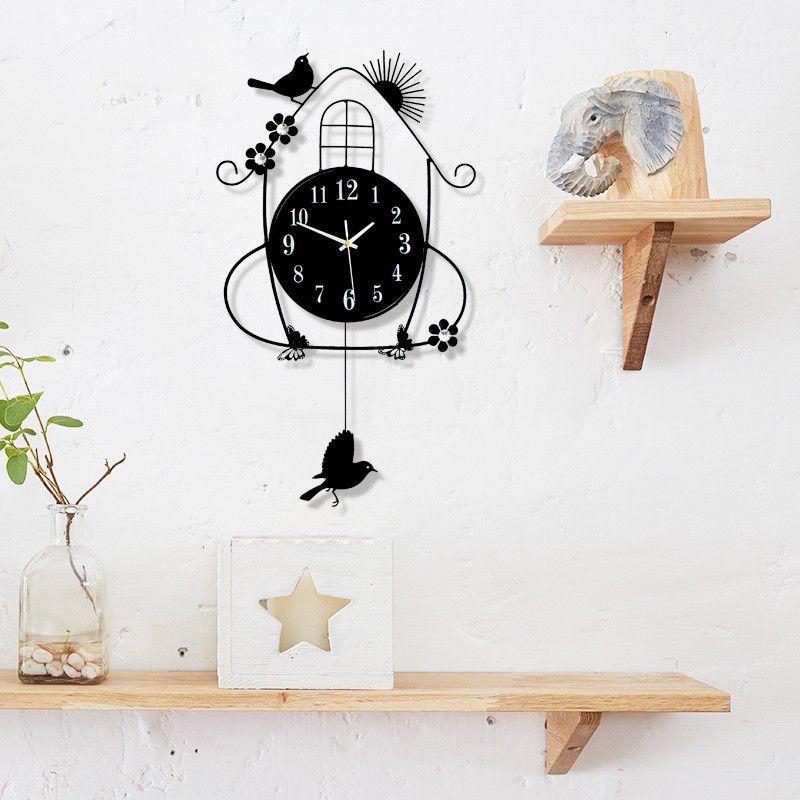 Pendulum Light in the Dark Wall Clock Modern Living Room Luminous Bird Metal 3D DIY Stickers Pared Con Pendulo Home Decor