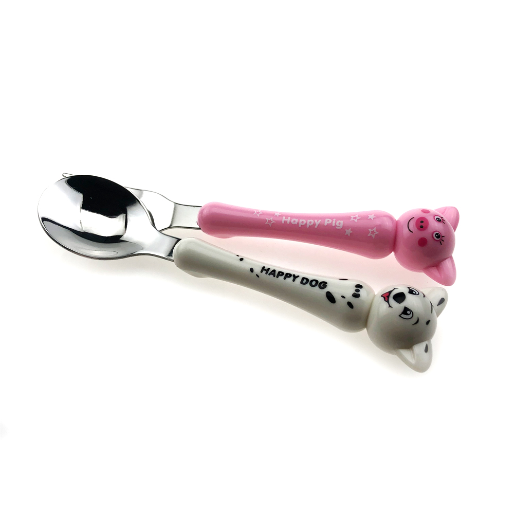 Cartoon Stainless Steel Spoon Fork for Kids Children Baby Food Feeding Tableware Cute Pig and Dog