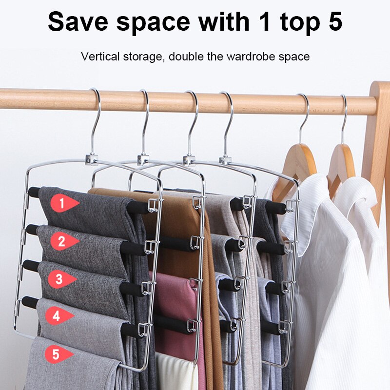 Hanging Pants Artifact Scarf Hanging Multilayer Seamless Pants Hanger Metal Five Layer Sponge Antiskid Pants Rack Drying Rack