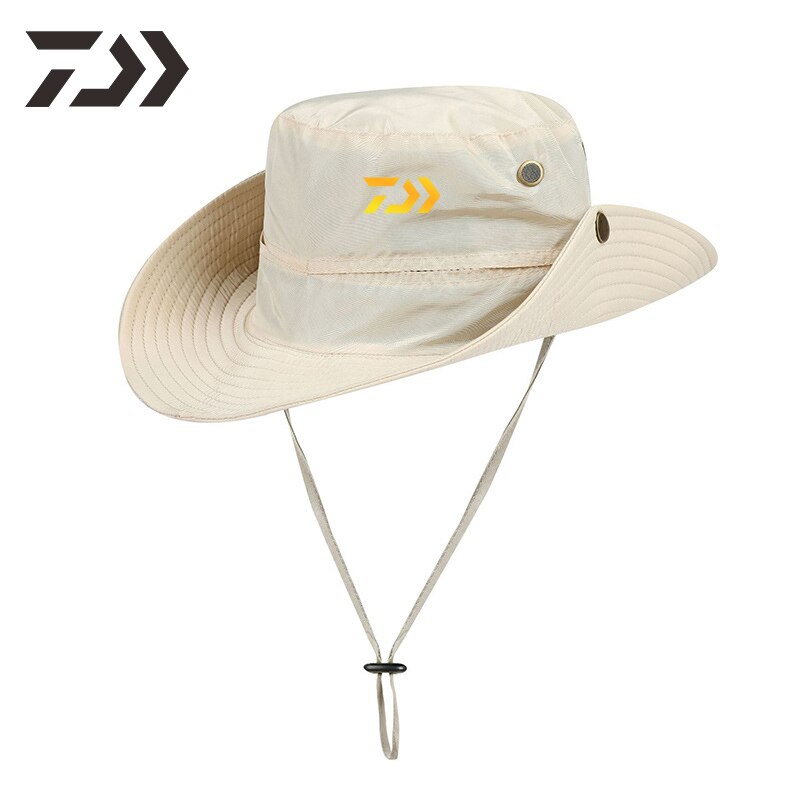 Daiwa Unisex Fishing Caps Bucket Hat Outdoor Uv Protection Adjustable Breathable Fishing Hats Solid Wide Brim Cap: Beige2