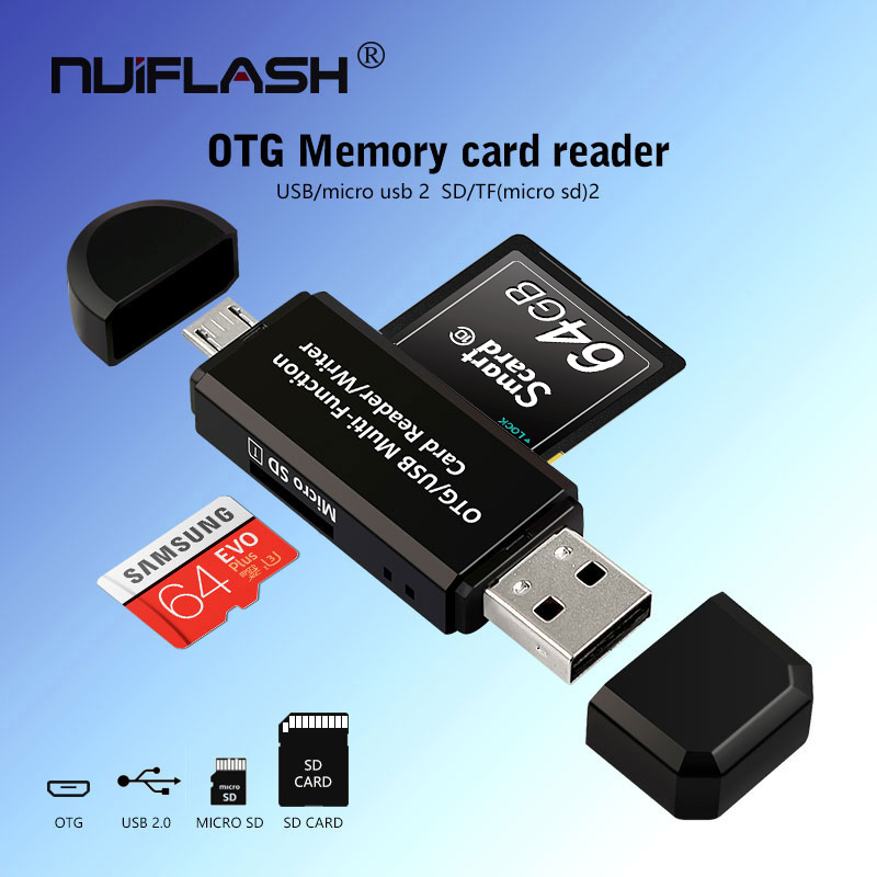 Micro usb & usb 2 in 1 otg kortlæser højhastigheds usb 2.0 universel otg tf/sd til android computerudvidelsesoverskrifter