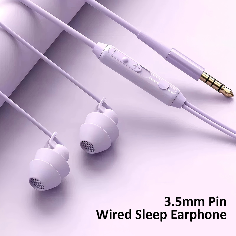 Wired Sleep Earphones 3.5mm-Pin In Ear Soft Headsets Noise Cancelling Wired Headphone with Mic Bass HiFi Stereo Silicone Earbuds: PURPLE