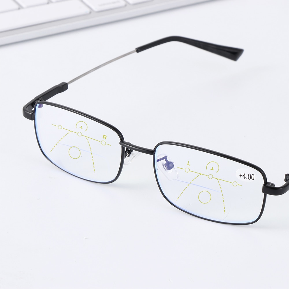 Progressive Multi-focal Reading Glasses Transitional Female Male Metal Spectacle Frame Anti Glare Blue Light Blocking Eyeglasses