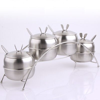 XMT-HOME de acero inoxidable para azúcar, recipientes para tarros de condimentos, sal, bote de especias con tapa, soportes para cuchara para Cocina: 4bowls quality
