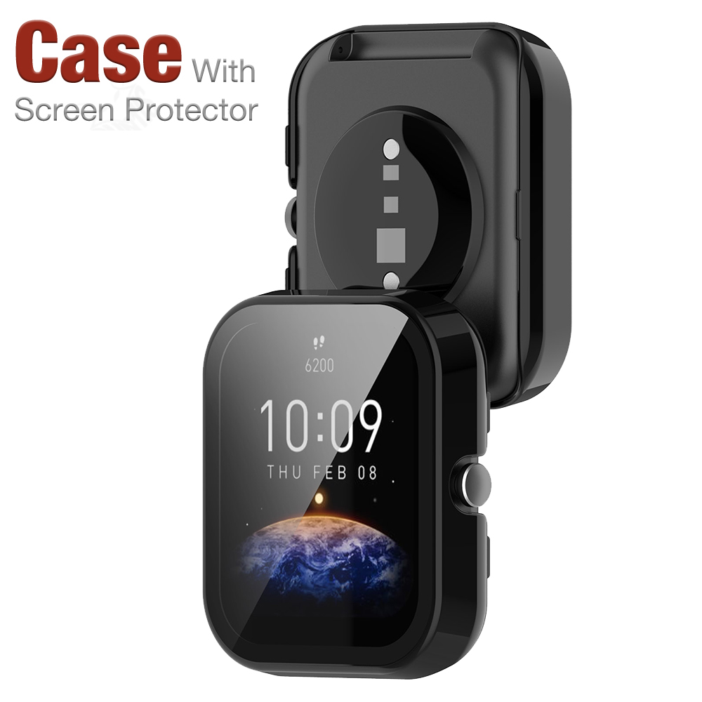 Case + Glass for Amazfit Bip 3 / 3 Pro Screen Protecor All Around Coverage Protective Bumper Case Cover Anti-scratch Accessories