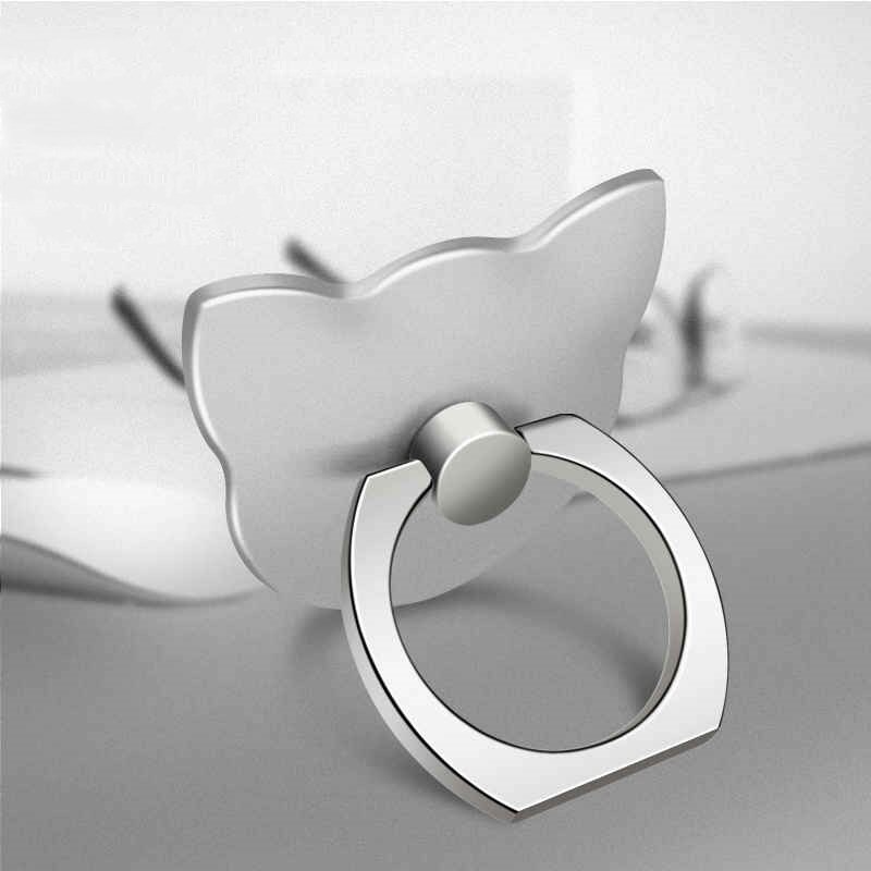 Phone Ring Holder Universal Mobile Phone Grip non-slip Metal/Plastic Finger Ring for Phone/Tablet Holder Stand Cat/Bear: Silver cat