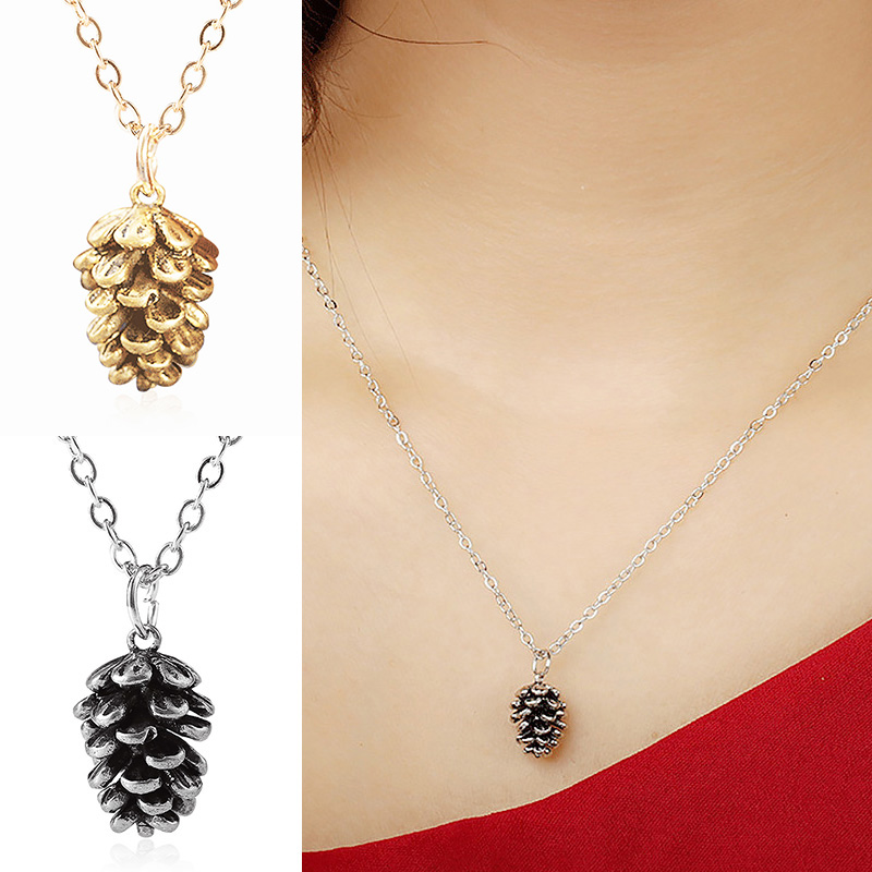 Pine nut plant sample pendant necklace for women metal choker acorn pine cone chain necklace jewelry accessories