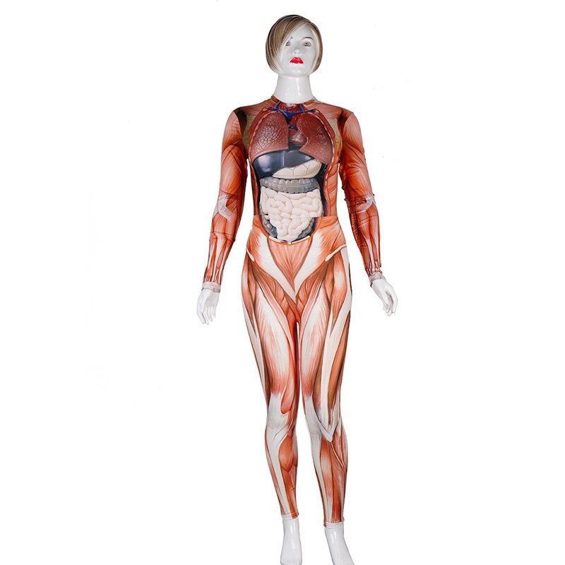 3D imprimer corps d'anatomie humaine combinaison une pièce pour les femmes Muscle à manches longues combinaisons boîte de nuit fête Halloween vêtements: L
