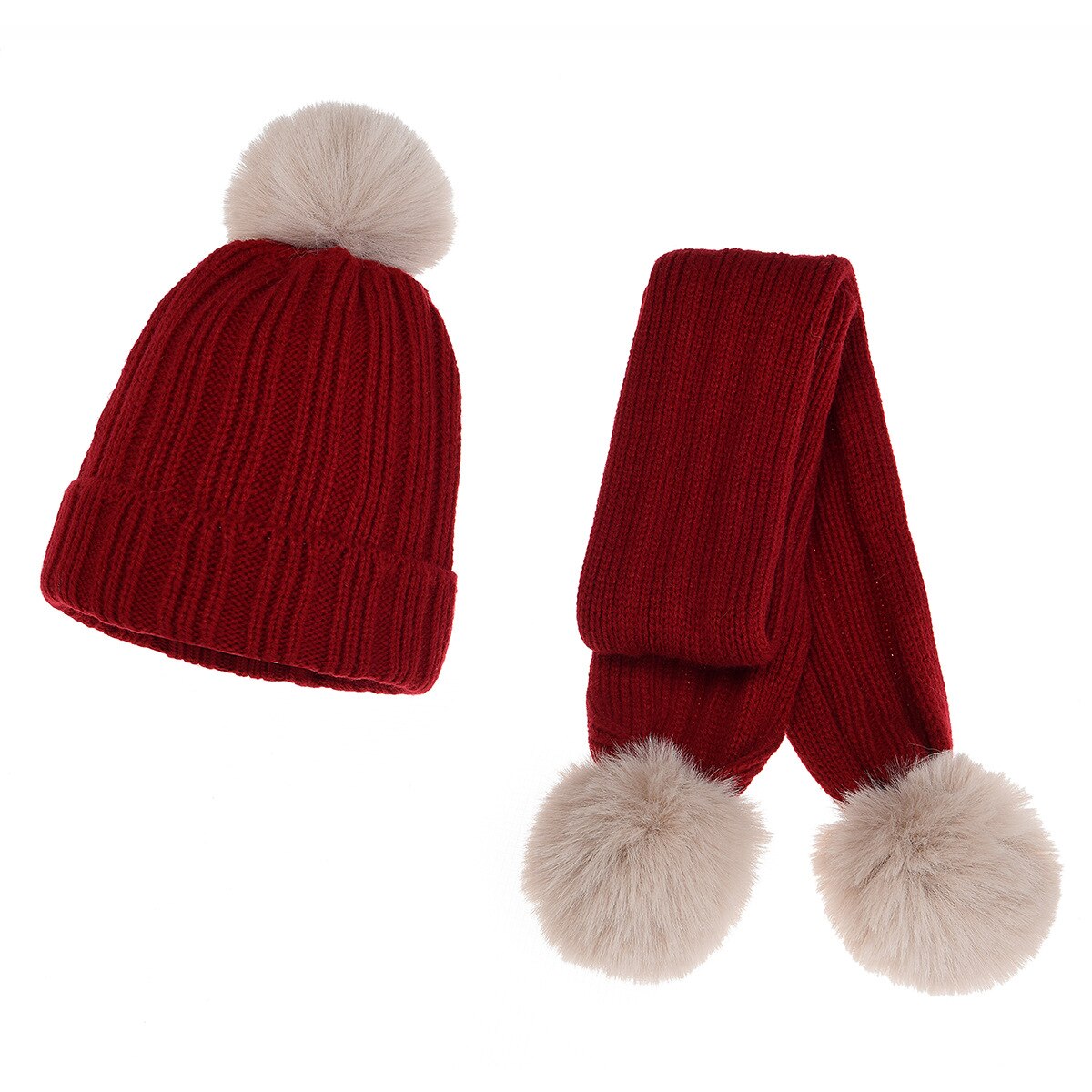 2 stk hat og tørklæde sæt kasket og skorsten varm baby strik hat dreng pige hat tørklæde vinter tilbehør beanie skullies gorro 0-3 år: Rød
