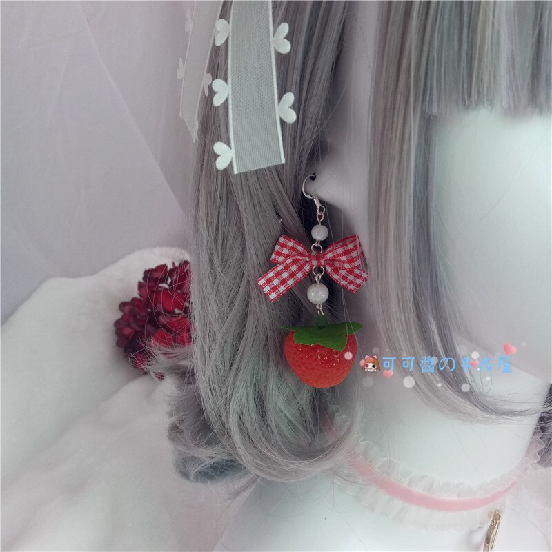 Cerceau de lolita pour cheveux, modèle Original, fraise douce, queue d'aronde, prendre le plomb sur le bouton rouge, clip duckbill, coiffure lolita: Ear clip