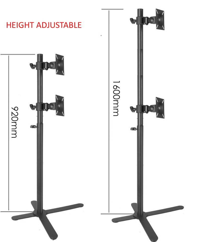 DL-X02-920D X Shape base big height adjustable160cm 150cm double 10"-27" monitor floor stand 360 rotate full motion