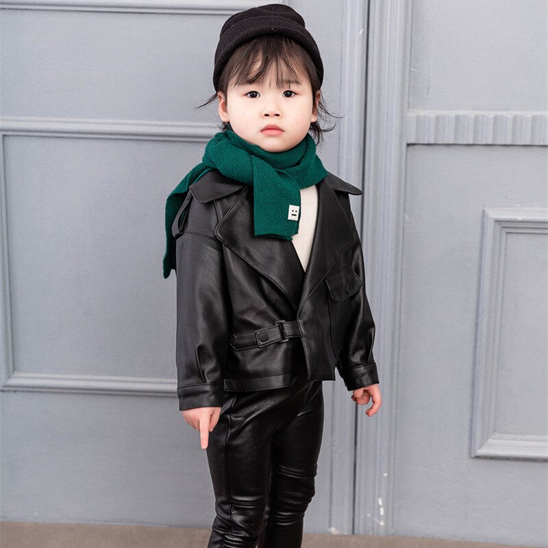 Kevät ja syksy lasten takki lasten puinen nahkatakki tyttöjen vauvan lyhyt nahkatakki