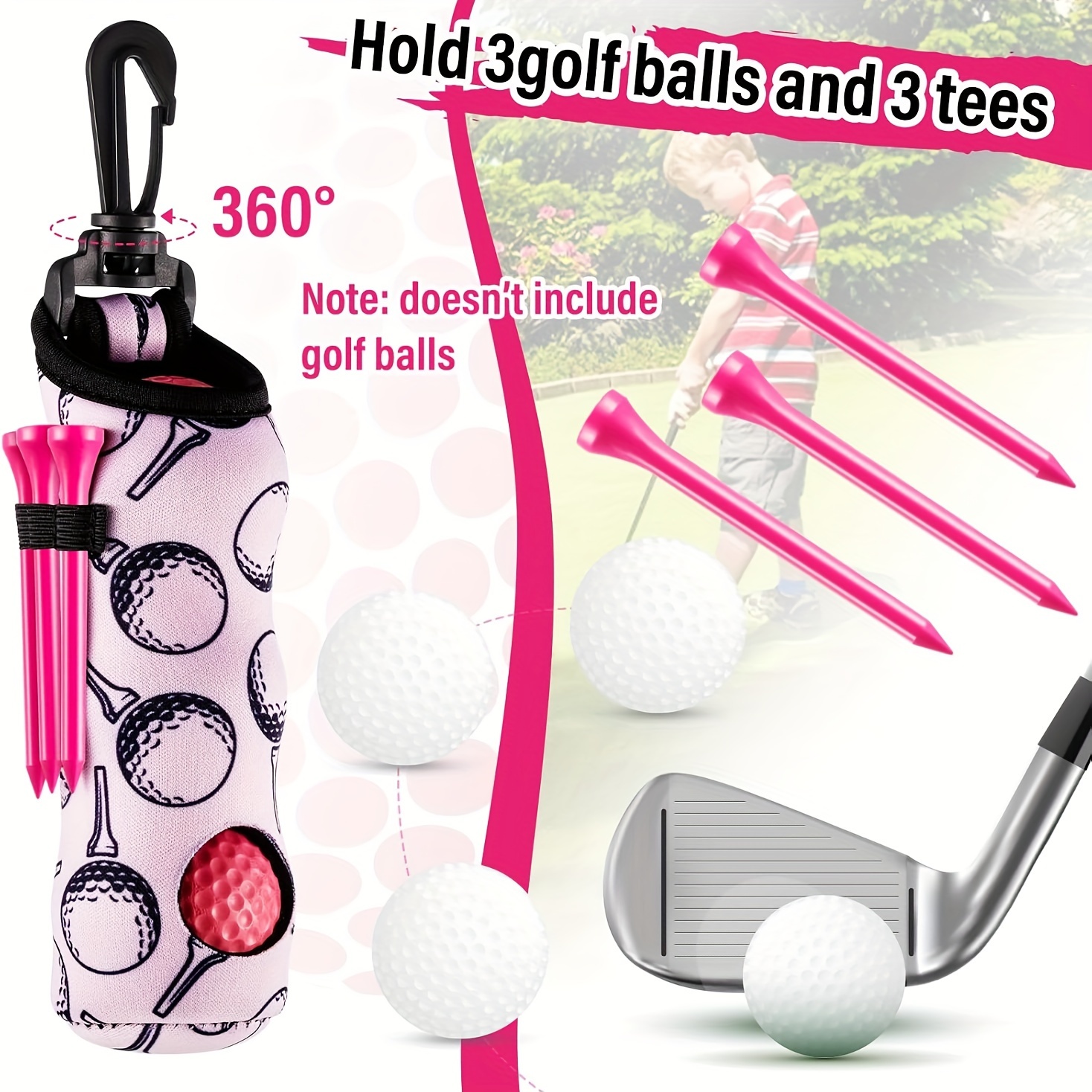 12 -delat rosa golftillbehörsset för kvinnor och män - slitstark golfhandduk i polyester, bolltvättborste, verktyg för reparation av hålor