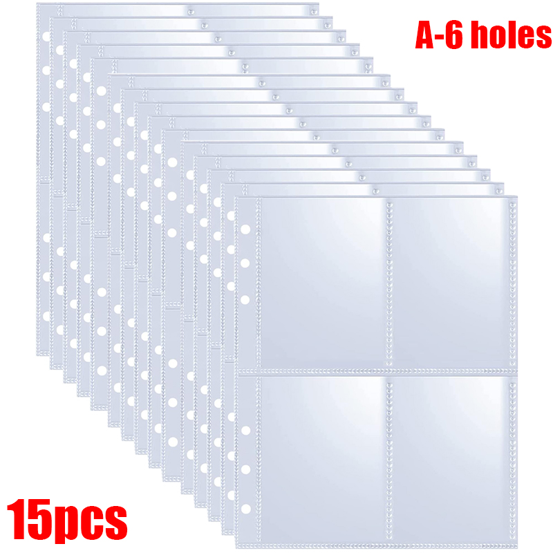 5/50pcs 4-Pocket Binder Photocards Holder Binder Background Paper Kpop Photo Album 6/3 Holes Inner Page Photo Card Binder Sleeve: grey