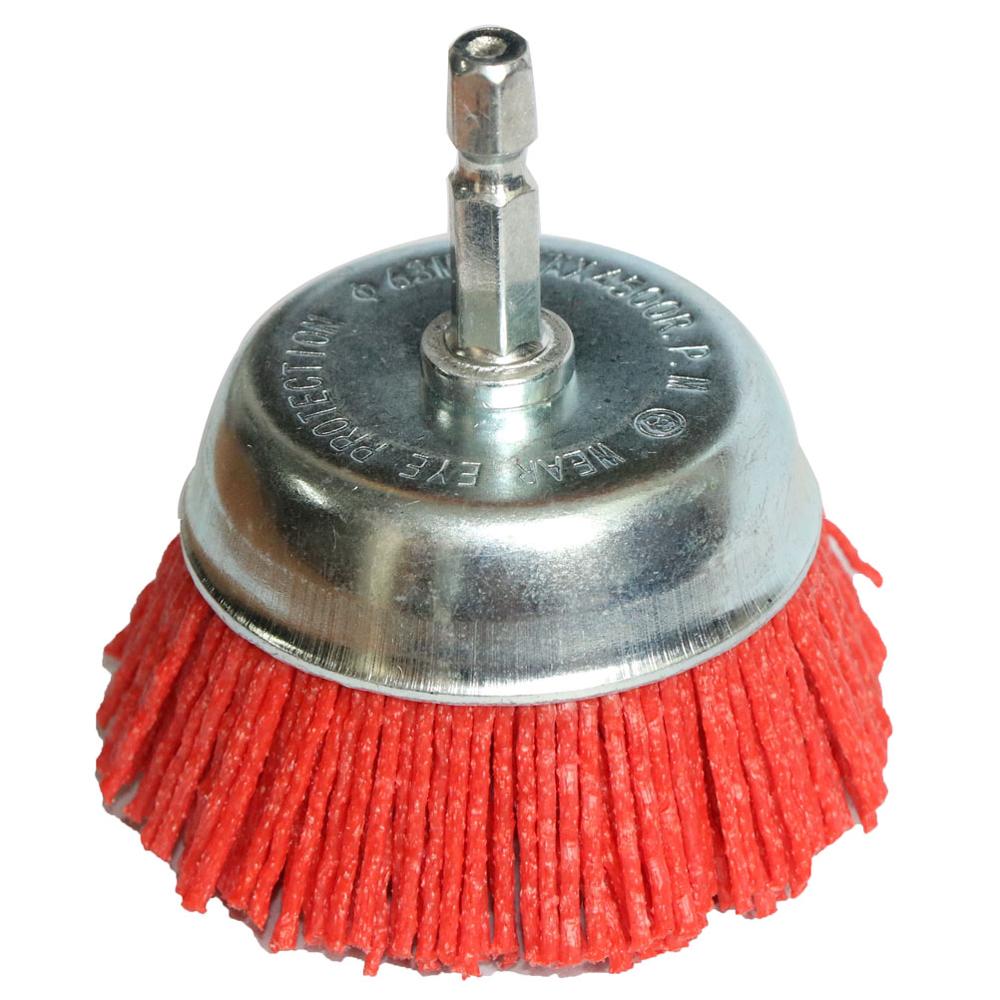 1Pc Nylon Cup Borstel 2.5 "/3 Inch/4" Schurende Draad Wiel Borstel Voor Boor Rotary tool Hout Polijsten Ontbramen Cleaning 1/4 "Schacht: 1pc / cup-type75mm