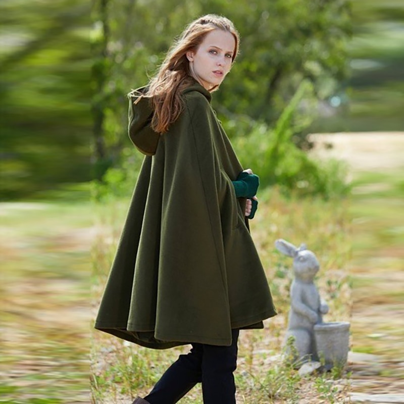 Winter Cloak Jacket Wool Women Gothic Hooded Capes Shawl Solid Coat Ponchos Cape Poncho Loose Female Cloak Jacket