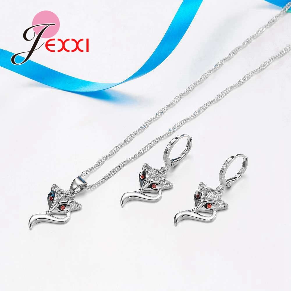 Animal Fox Met Rode Ogen Hanger Ketting & Oorbellen Verkoop Stijlen Voor Vrouwen Modieuze 925 Sterling Zilveren Sieraden Sets