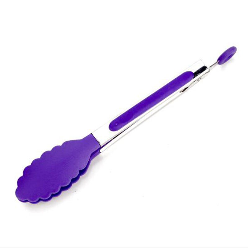 1Pc 20cm Siliconen Voedsel Clip Multifunctionele Gel Klem Keuken Tang Dessert Clip Broodrooster Tang voor Koken Bakken Barbecue tool: Purple