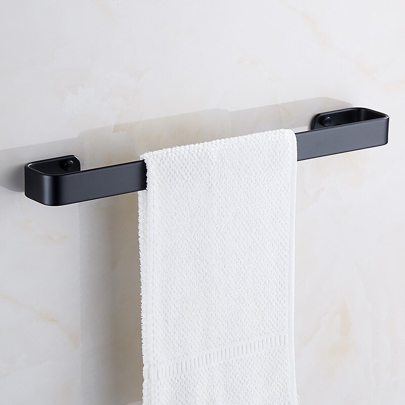 Porte-serviettes adhésif noir mat | Étagères pour serviettes, ensemble de quincaillerie de salle de bains, porte-serviettes mural anneau pour serviettes: 50cm