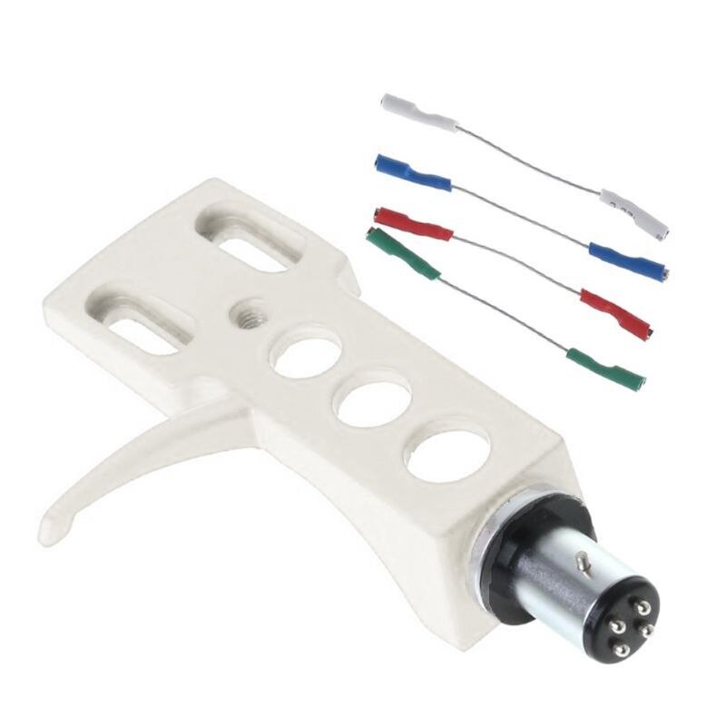 Turntable headshell mount universal lp phono cartridge replacement phonograph head holder stylus lead wire: White