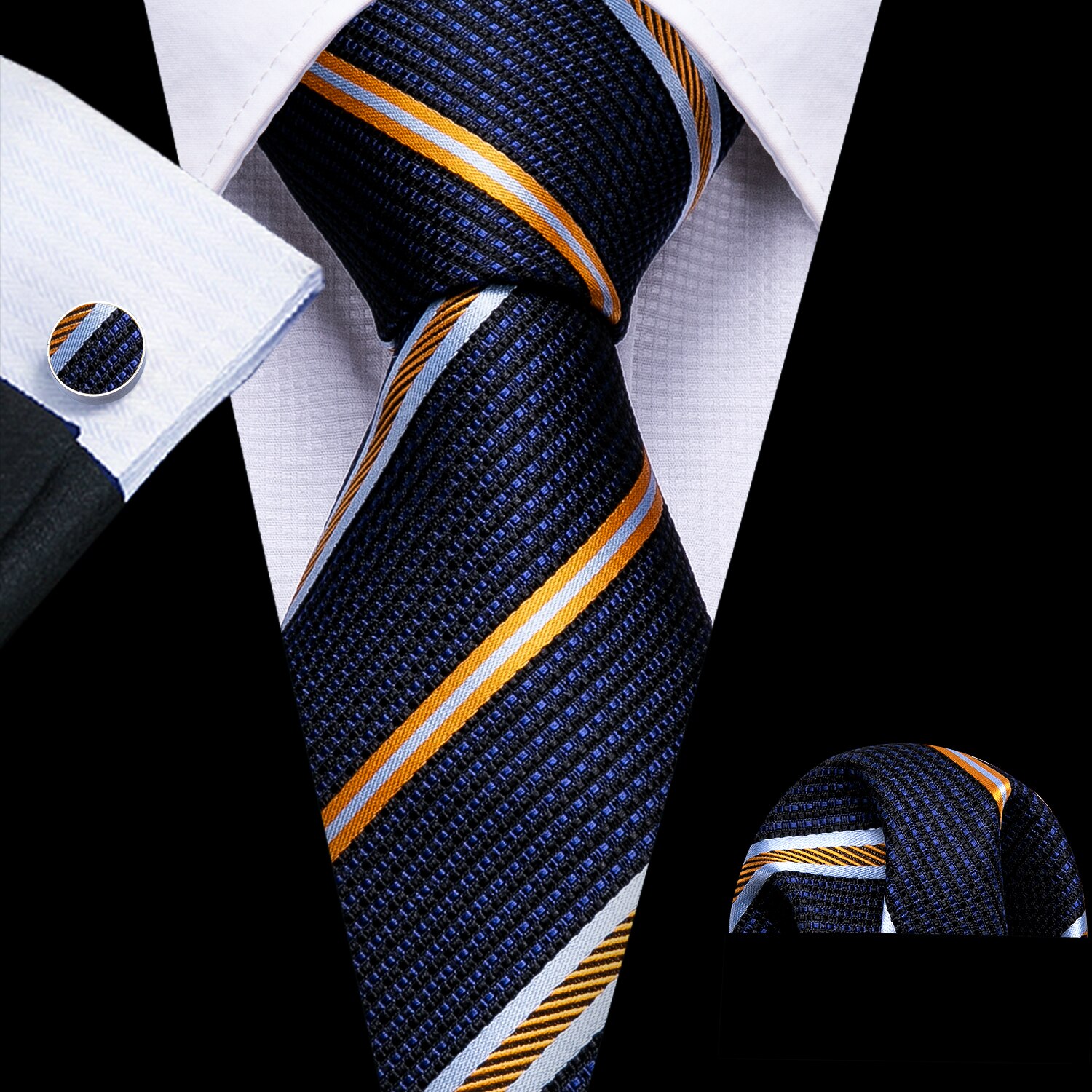 Corbata de seda 100% para hombre, corbata a rayas de color dorado y azul marino, de 3,4 pulgadas, Jacquard, para , boda, diseñadores de , DS-5032
