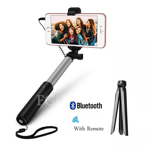 FGCLSY Metal palo Selfie con cable con Bluetooth remoto de trípode plegable portátil extensible Monopod para iphone 6 iphone 6s iOS: gray with tripod