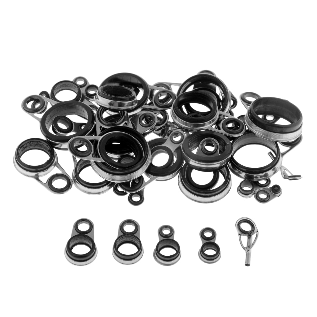 41 Pieces Stainless Steel Fishing Rod Guide Ceramic Ring Top Tip Reel DIY Building Eye Rings Rod Repair Kit