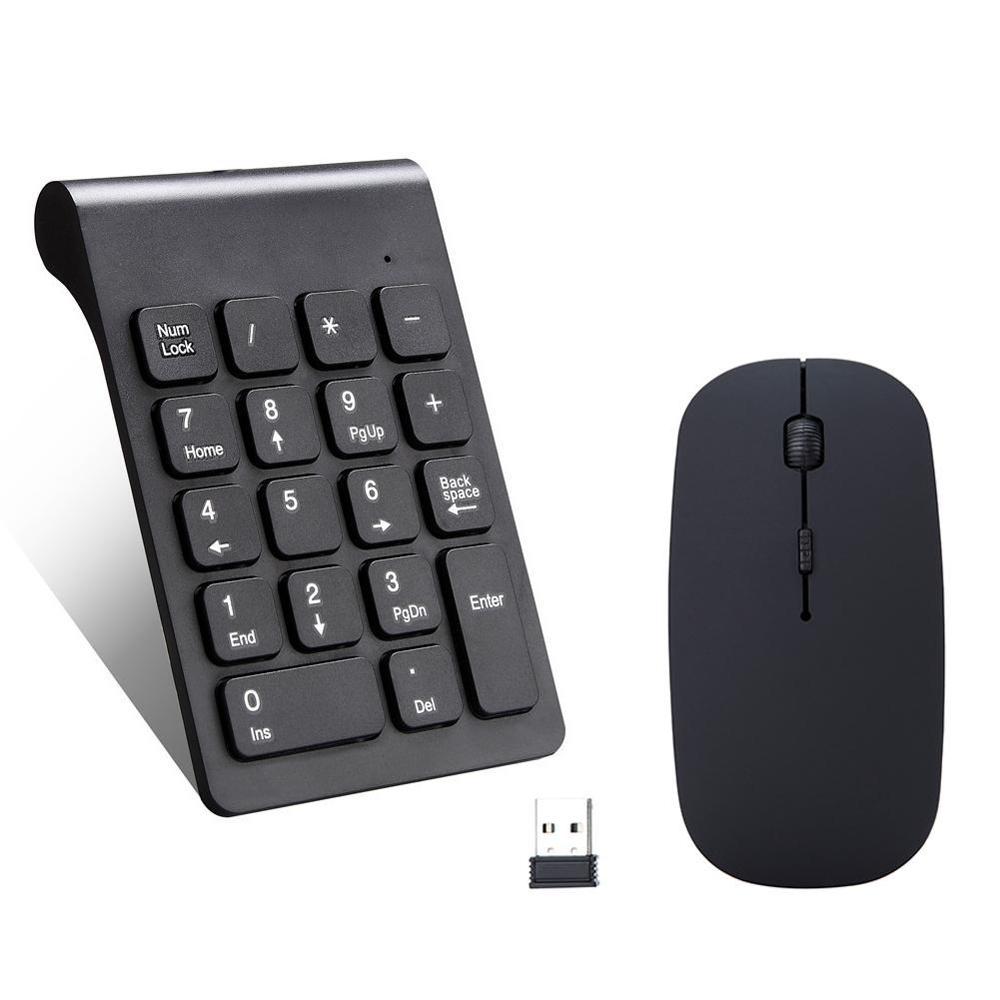2.4g trådløse mini digital tastatur 18 taster usb nummer numerisk tastatur mus til bærbar pc notebook desktop: Sort