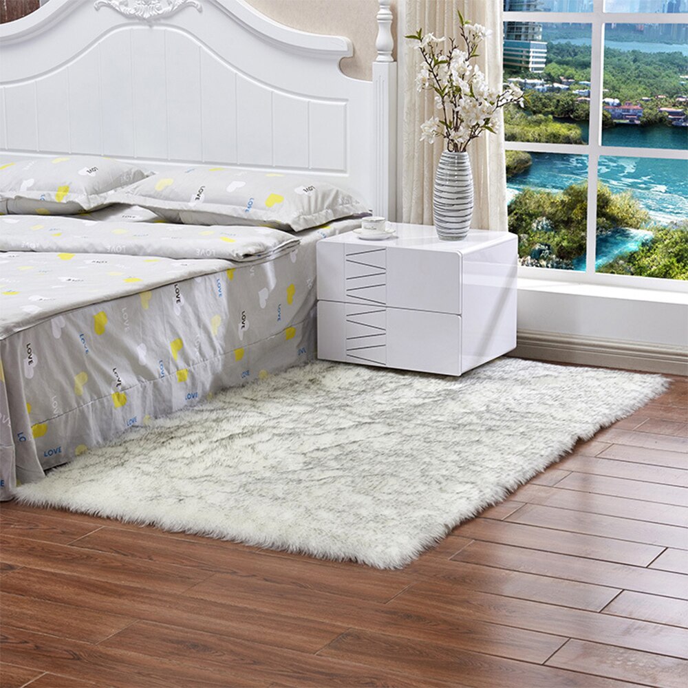 Ylelliset tekoturkiset valkoiset matot makuuhuoneeseen tekovilla pehmeä karvainen matto sopii olohuoneeseen tuolityyny sohva takkuinen alue lattiamatot: Valkoinen harmaa / 60 x 180cm