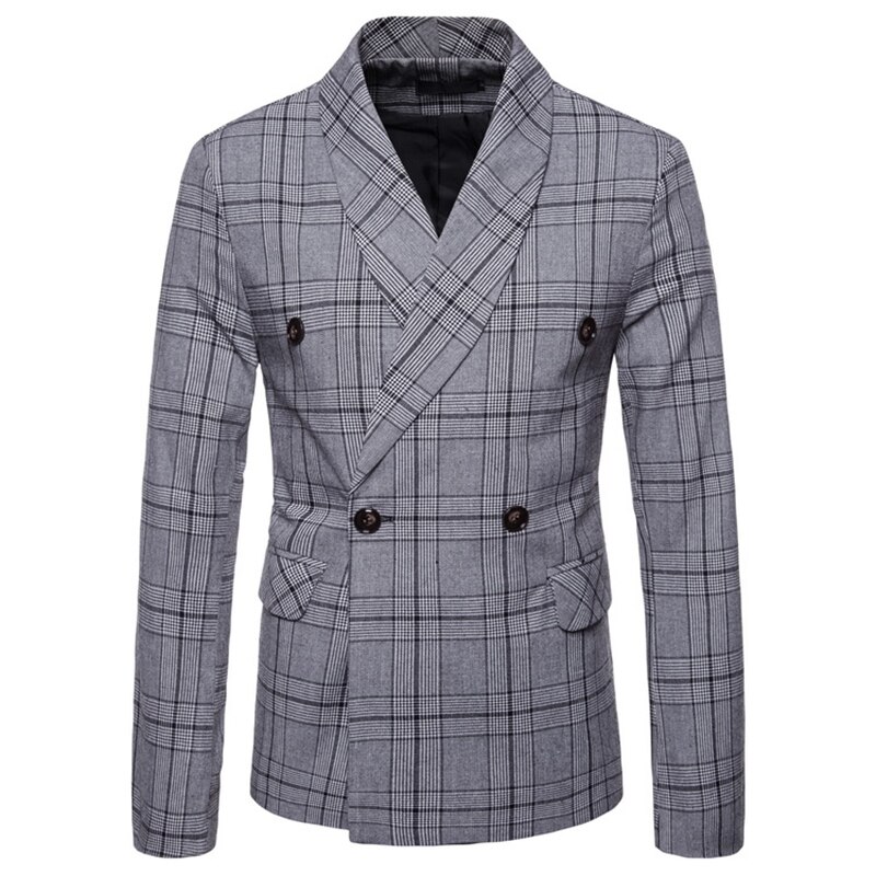 Plus Size 4XL British Style Check Blazer Man Casual Slim Fit Suit Jacket Male Social Coat Wedding Groom