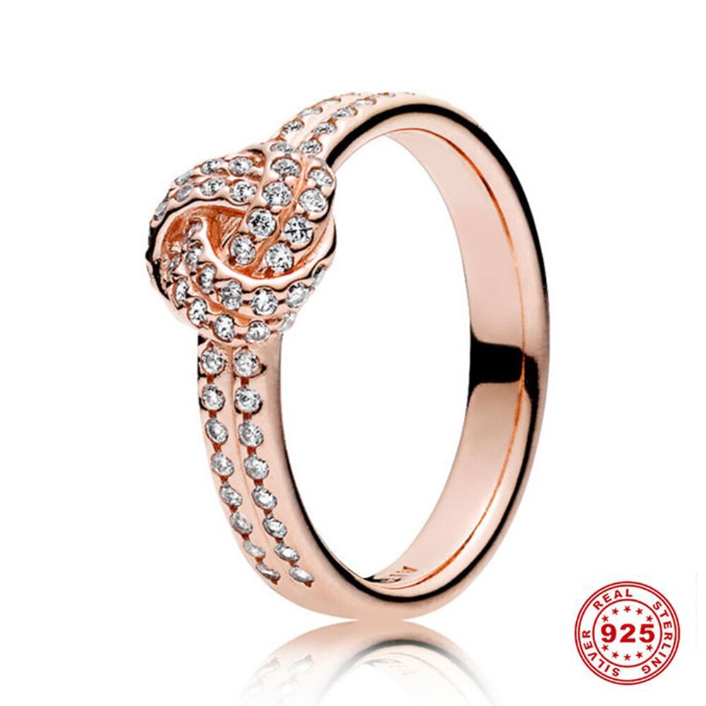 Paylor 925 Sterling Silver Zircon Knot Twist Rings For Woman Rose Gold Jewelry Wedding Party Girl's Band Ring