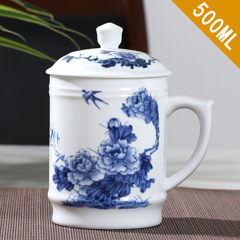 Jingdezhen Ceramic With cover Teacups Hand Painted Flower Pattern Master Teacup Boutiques Tea Ceremony Accessories Supplies: H  8.5X15CM  500ML