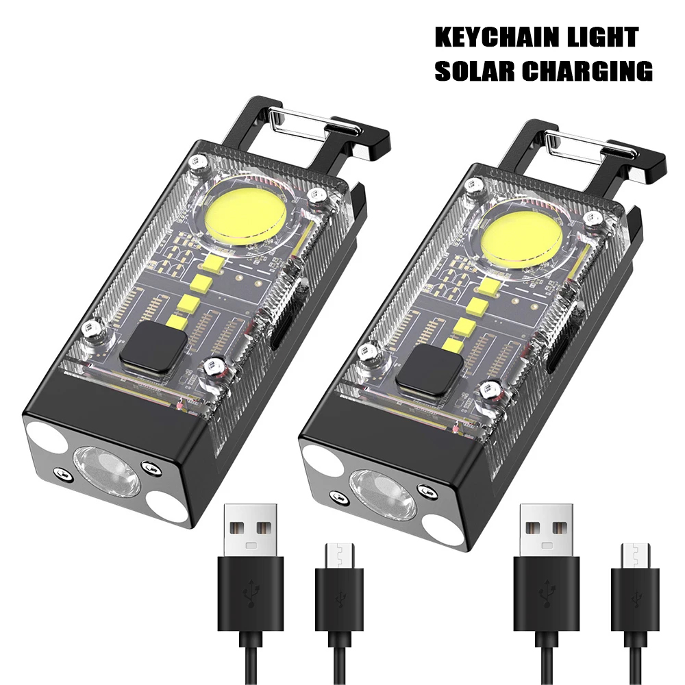 Mini lampe de poche LED solaire EDC, torche porte-clés multifonctionnelle portable, lanterne de camping COB aste par USB avec magnétique de bain: changeant