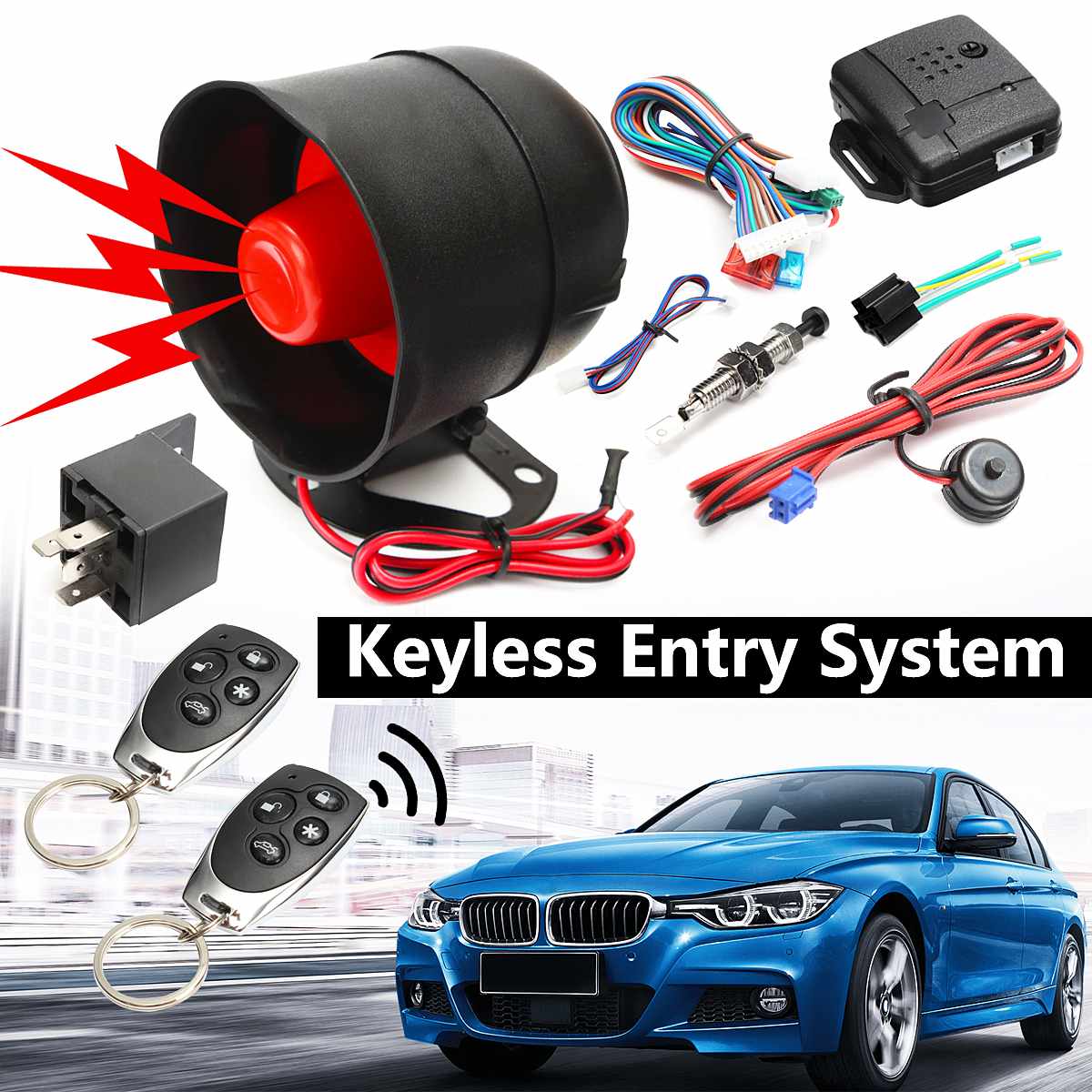Universal Car Alarm Vehicle System Remote Alarm Autom Anti-theft Burglar Protection Security Keyless 2 Remote 4 Buttons
