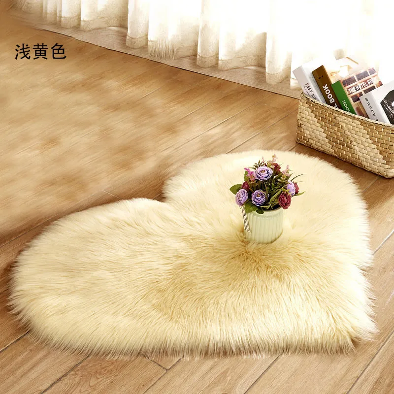Alfombra peluda larga, alfombra peluda azul, blanca y rosa, alfombras de piel con forma de corazón, lana suave Artificial, piel de oveja, alfombra para puerta de dormitorio y habitación de bebé: naranja