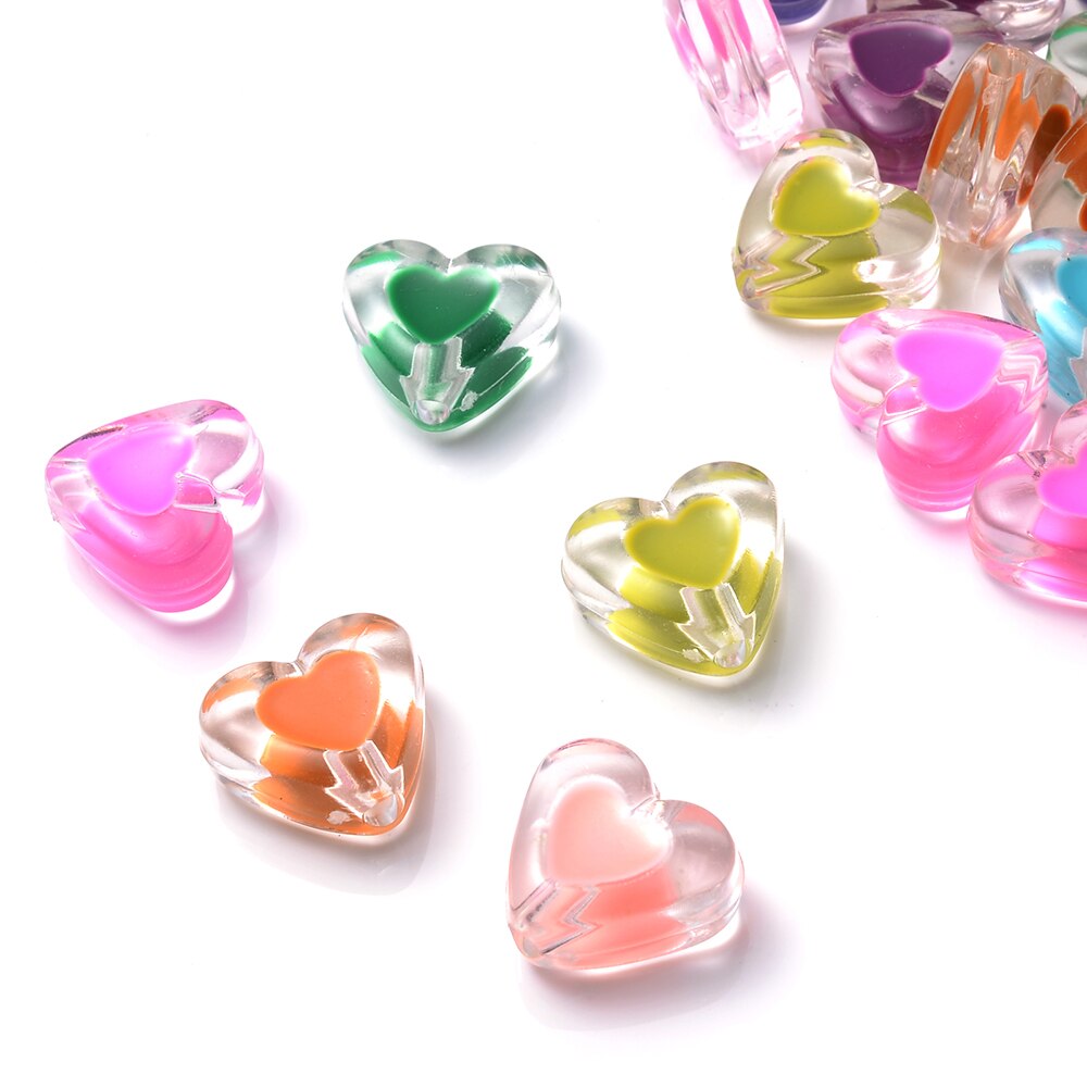 Iyoe 20 stück mehrfarbige, transparente bonbonherzperlen, süße acryl-abstandshalterperlen zur herstellung von schmuck, armbändern, halsketten und ohrringen