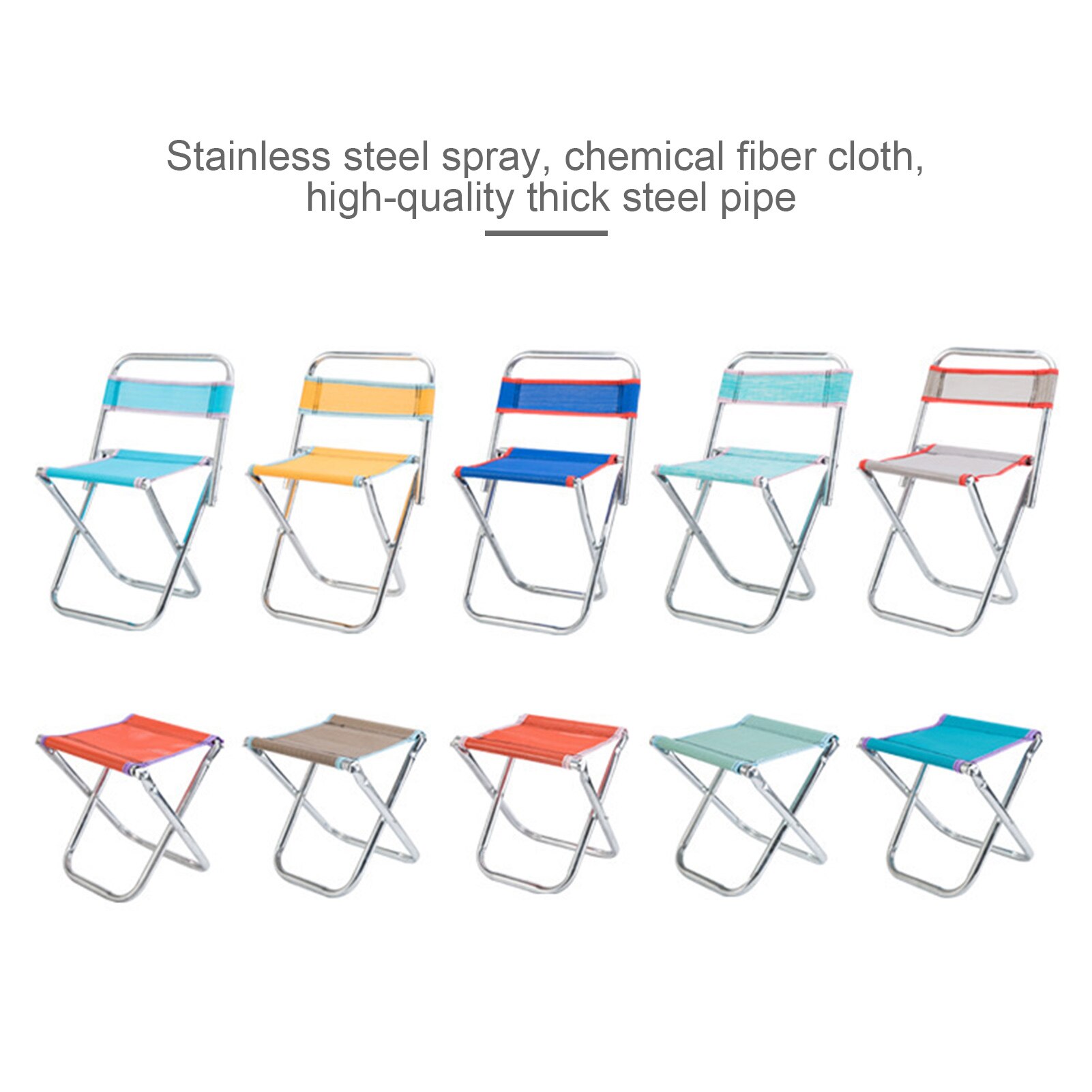 Thick Stainless Steel Folding Stool Foldable Portable Non-toxic Breathable Fishing Mesh Chair Backrest Stool Random Color