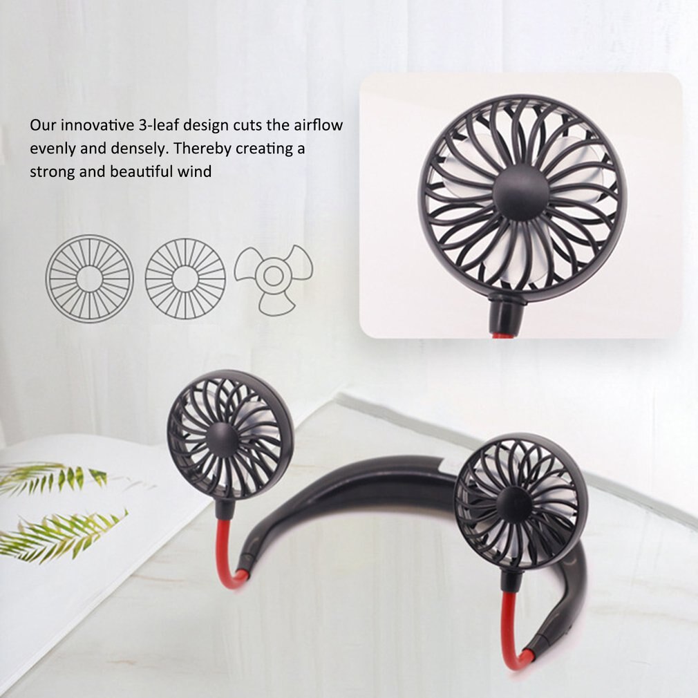 Small Neck Band Portable Mini Air Fan With Dual Fan USB rechargeable Cooler Fan Lazy Fan